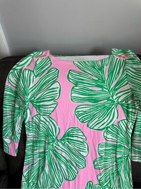 LillyPulitzer Pink  & Green Floral Boatneck Dress